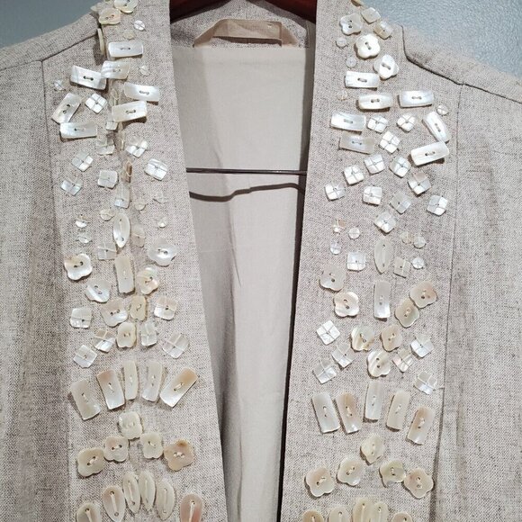 Soft Surroundings Linen Duster Long Cardigan Coat Shell Button Embellish Sz M - Picture 13 of 16